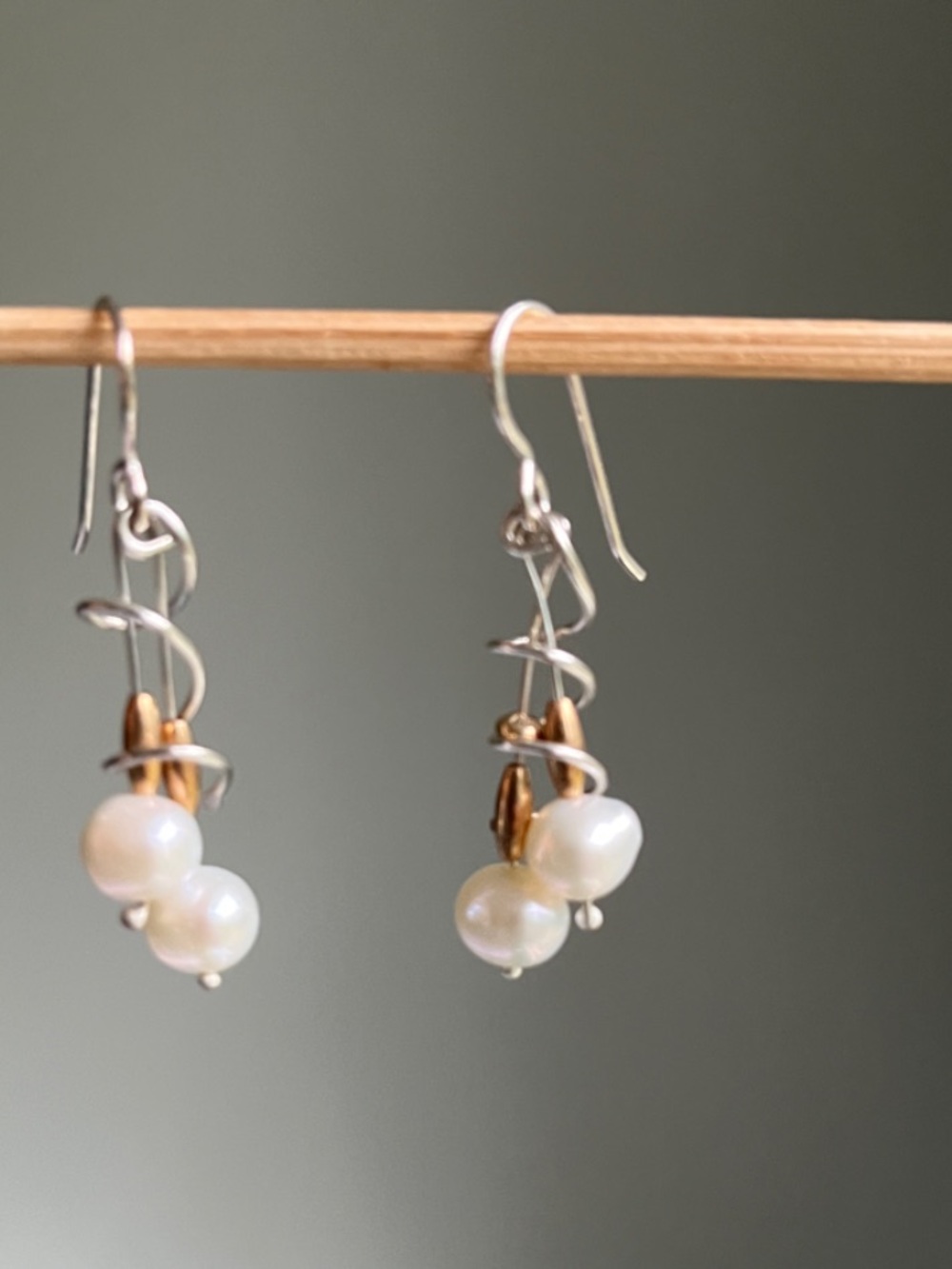 Sterling Silver Freshwater Pearl Drop Earrings with Gold Accent